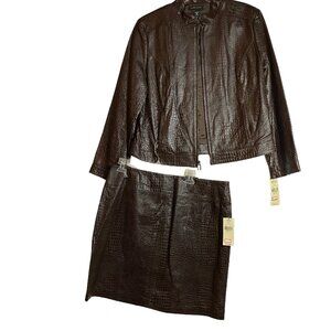 Set - Valerie Stevens size XL jacket, size 16 skirt 100% Leather dark brown
